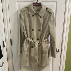 Tower London Fog Women’s Large 3/4 Length Double-Breasted Tan Trench Coat Belt